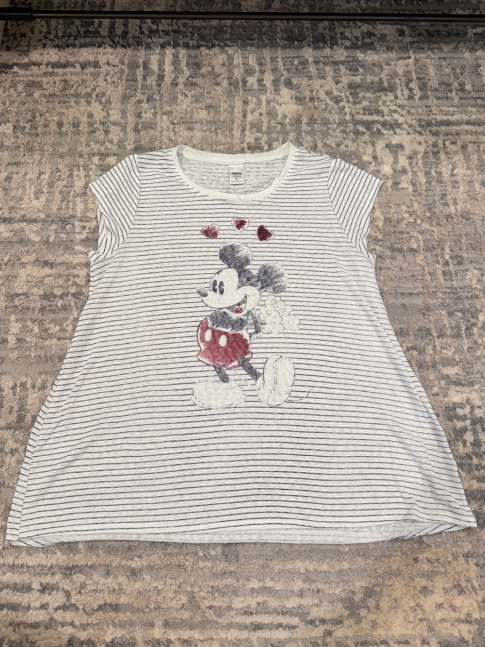 Mickey Mouse Striped Tee - White with Red Accent